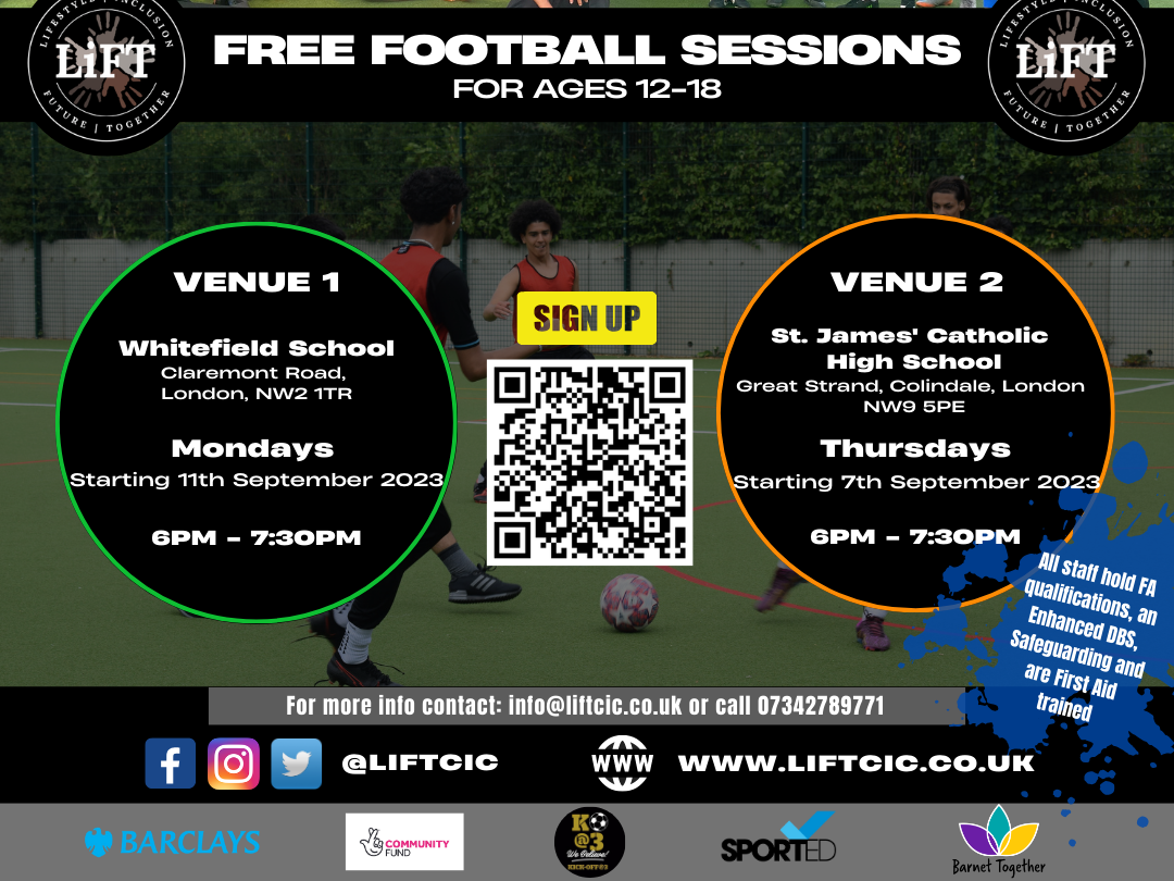 Free Football Sessions for 12-18 year old's in Colindale