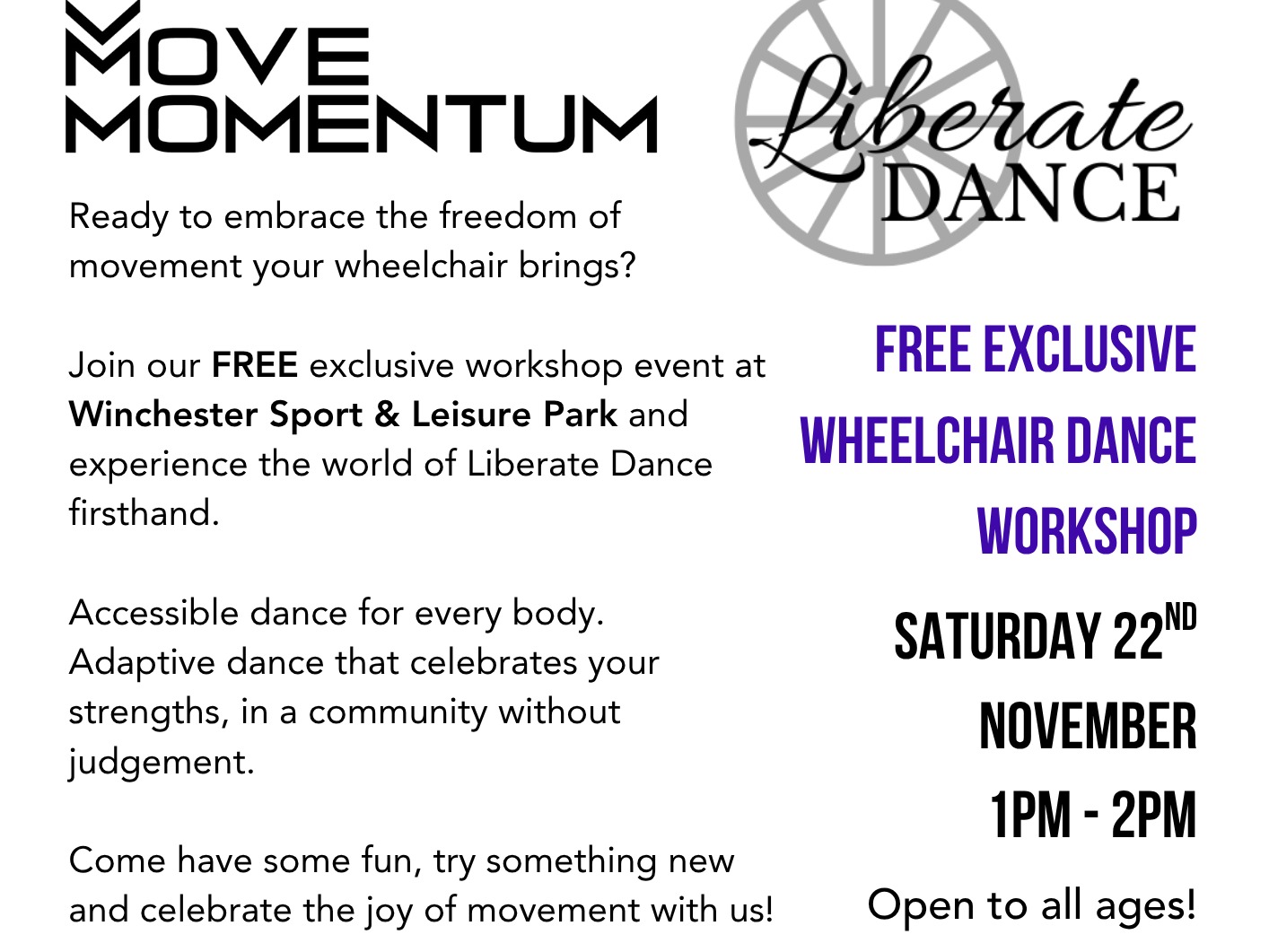 Move Momentum presents: FREE Exclusive Wheelchair Dance Workshop! No booking required!