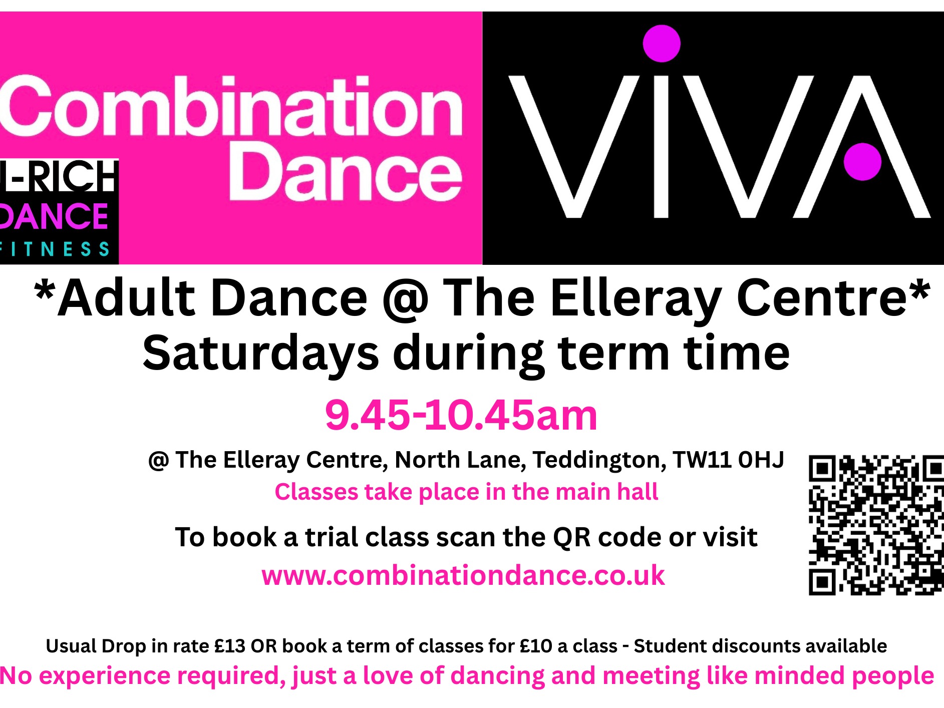 Combination Dance Presents VIVA Adult Dance Classes @ The Elleray Centre, Teddington