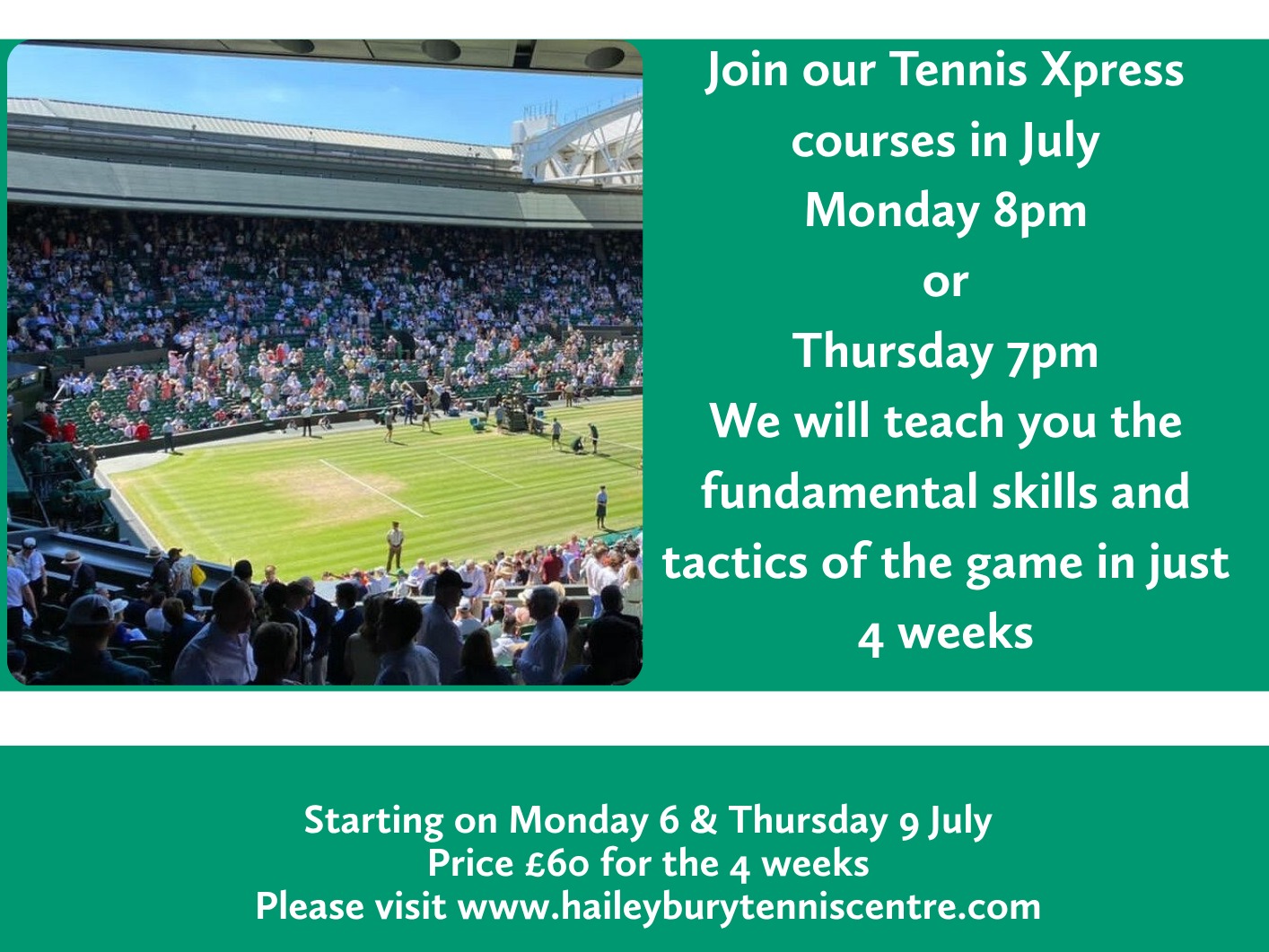Haileybury Tennis Centre's Tennis Xpress course for Adult Beginners